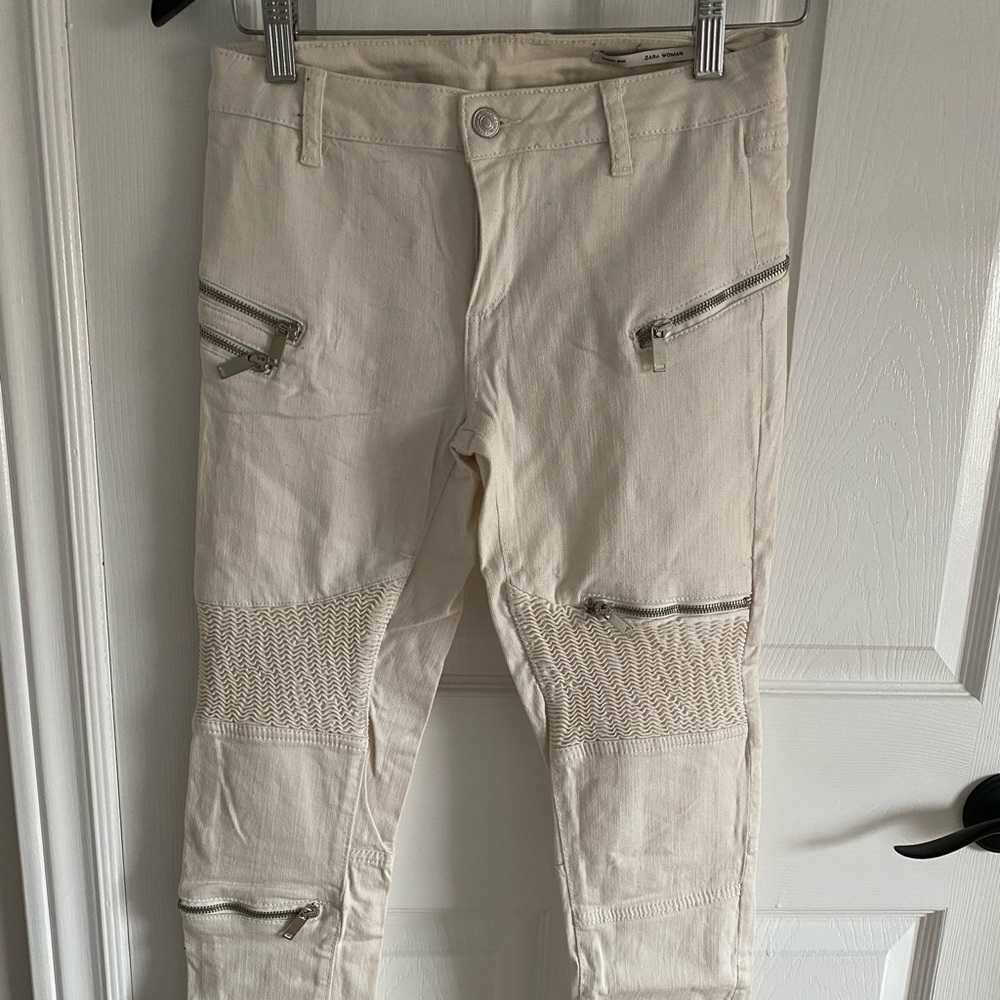 Zara Moto Style White Jeans